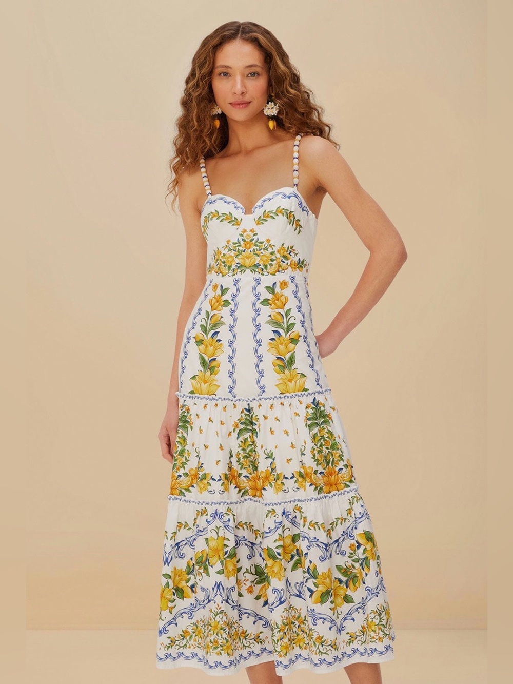 FARM Rio Sicily midi yellow floral dress XL - Picture 2 of 5